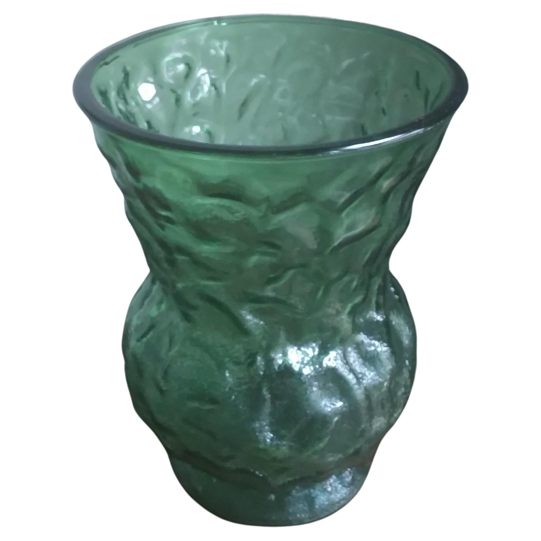 Green Crinkle Glass Vase by Brody Co. Cleveland, OH  For Sale