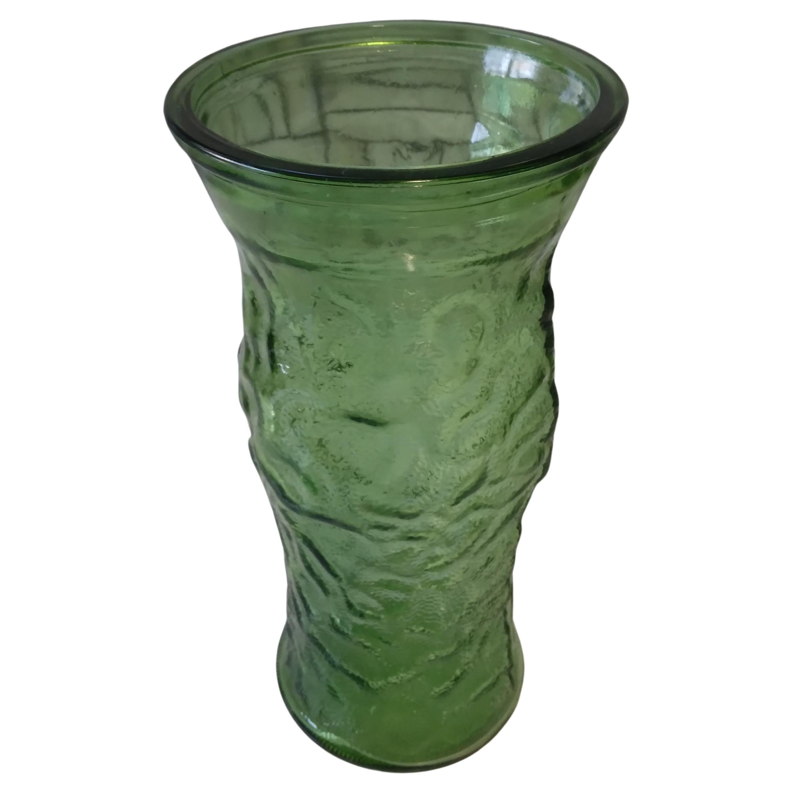Green Crinkle Glass Vase by EO Brody Co. Cleveland, OH  For Sale