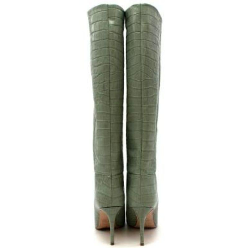 Paris Texas Green Croc-effect leather knee-high boots
 
 - Mint green crocodile effect high shine leather boots with pointed toes 
 - Set on a 9cm stiletto heel
 - Tonal stitching up the length of each side and around the ankles 
 - Leather lined
 
