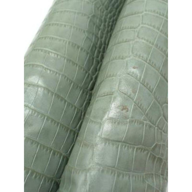 Gray Green Croc-effect leather knee-high boots For Sale