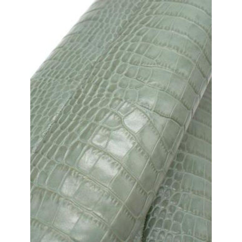 Green Croc-effect leather knee-high boots In Good Condition For Sale In London, GB