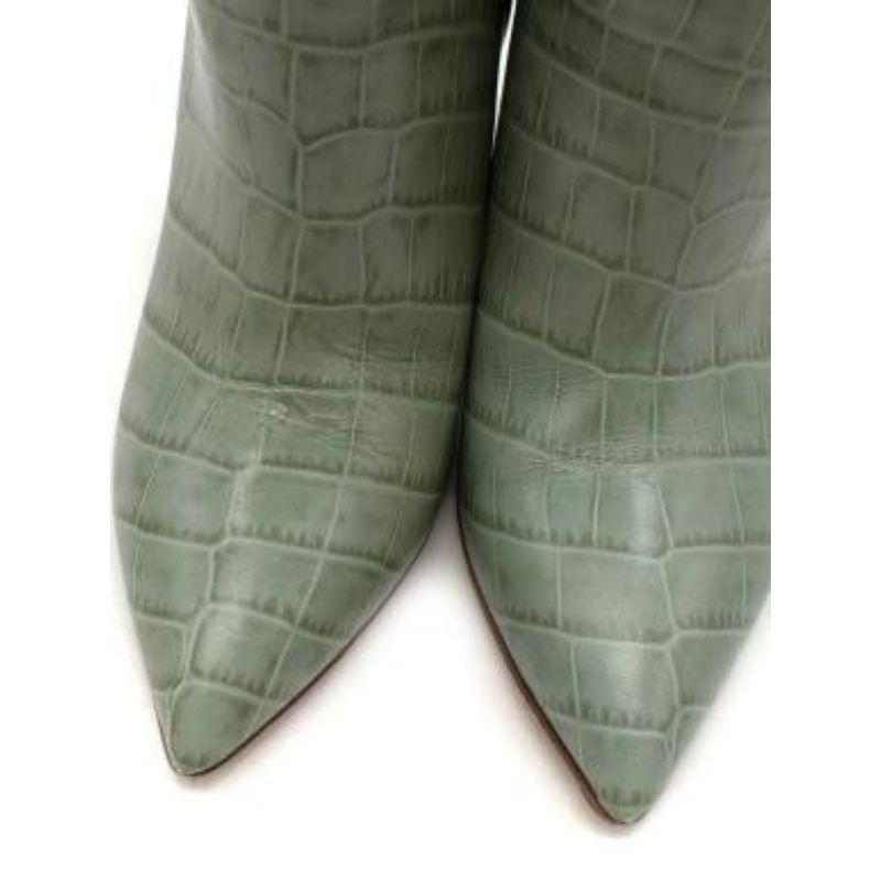 Women's Green Croc-effect leather knee-high boots For Sale