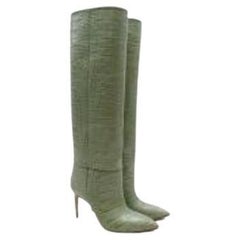 Green Croc-effect leather knee-high boots