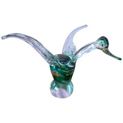 Green Crystal Blown Glass Duck