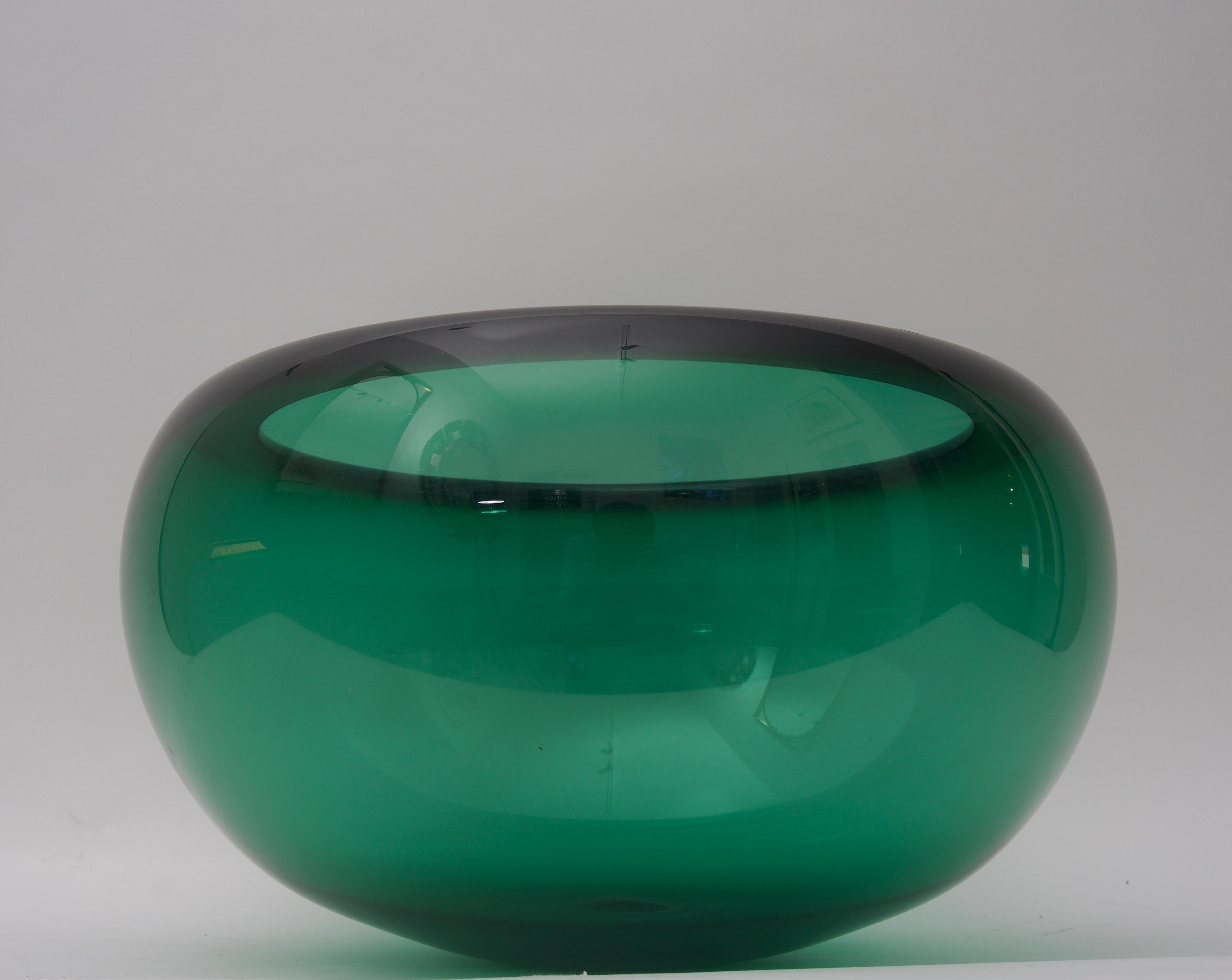 Mid-Century Modern Green Crystal Bowl by Royal Copenhagen