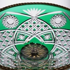 Green Crystal Bowls or Vase with Bronze Covered 22-Carat Gold, Design Horses