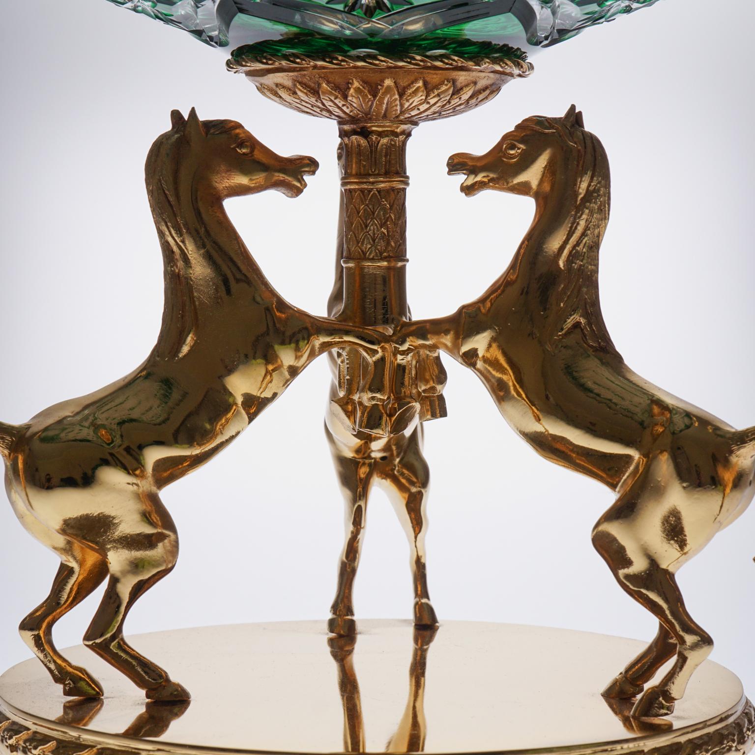 Other Green Crystal Bowls or Vase with Bronze Covered 22-Carat Gold, Design Horses For Sale