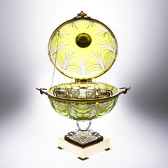 Green Crystal Cave for 8 Vodka Goblet and Caviar with Bronze Gold Covered