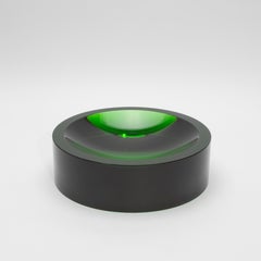 Green Crystal Convex Bowl by KA Glass