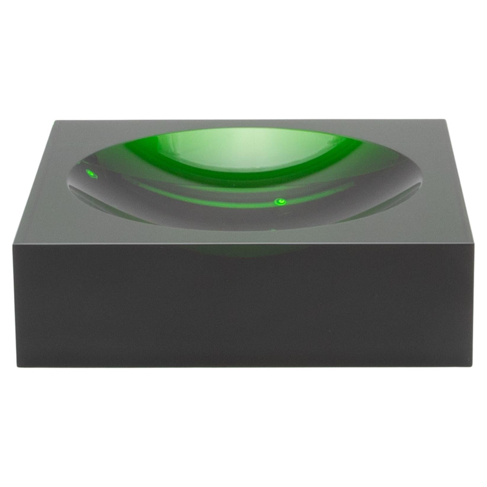 Green Crystal Convex Bowl by KA Glass