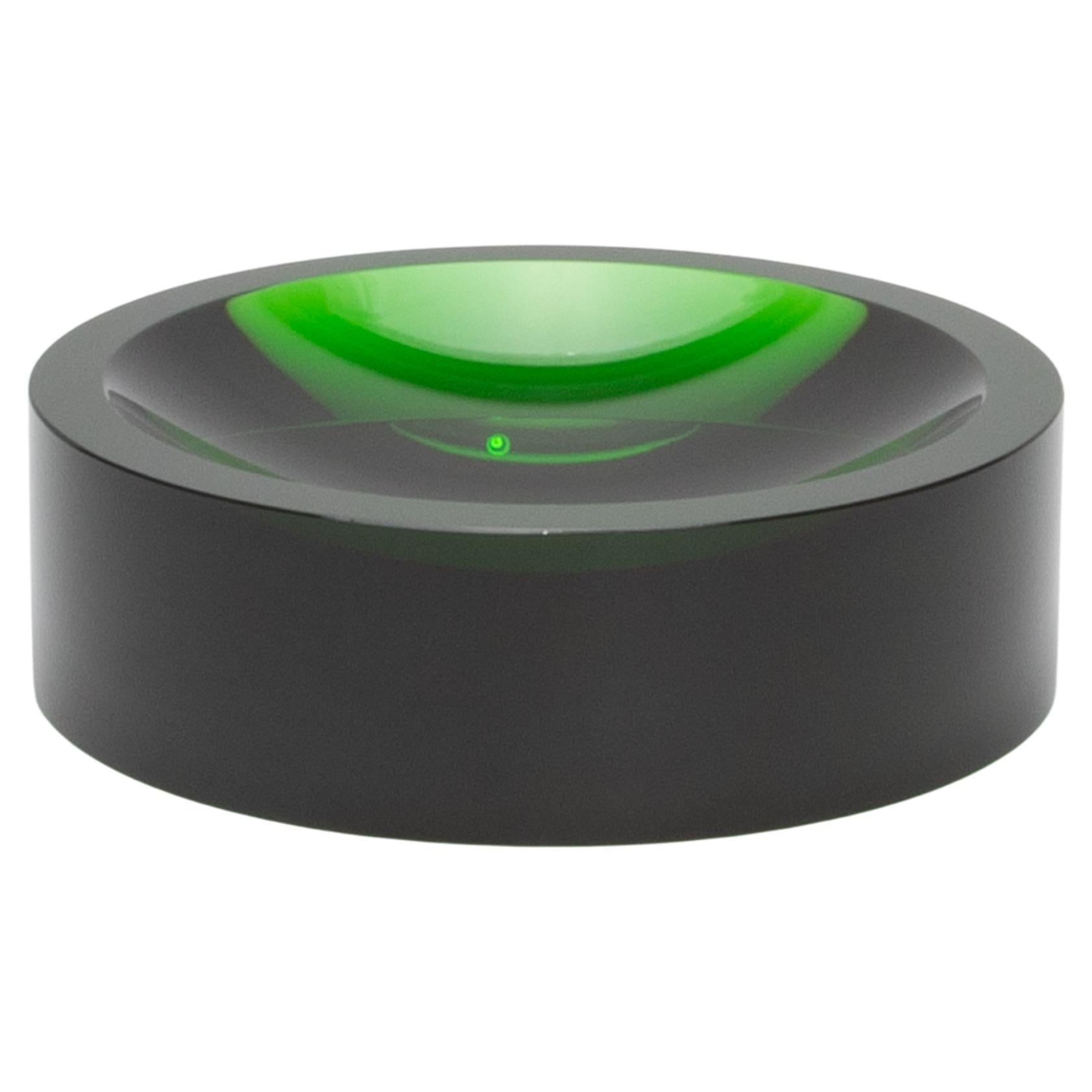 Green Crystal Convex Bowl by KA Glass