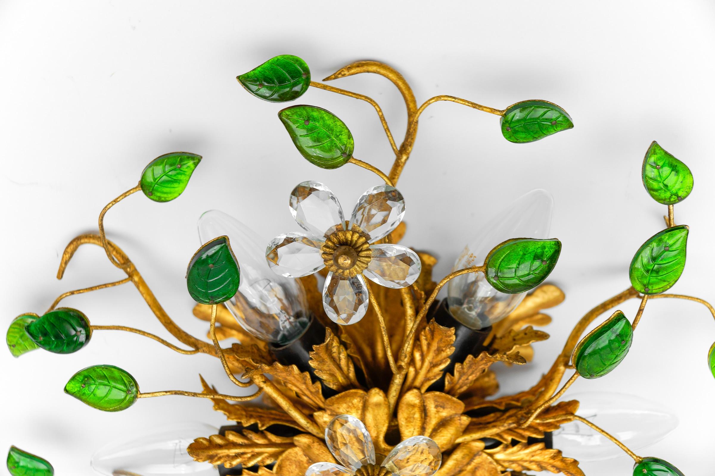 Green Crystal Glass and Metal Florentine Ceiling Lamp by Banci Firenze, 1960s 7