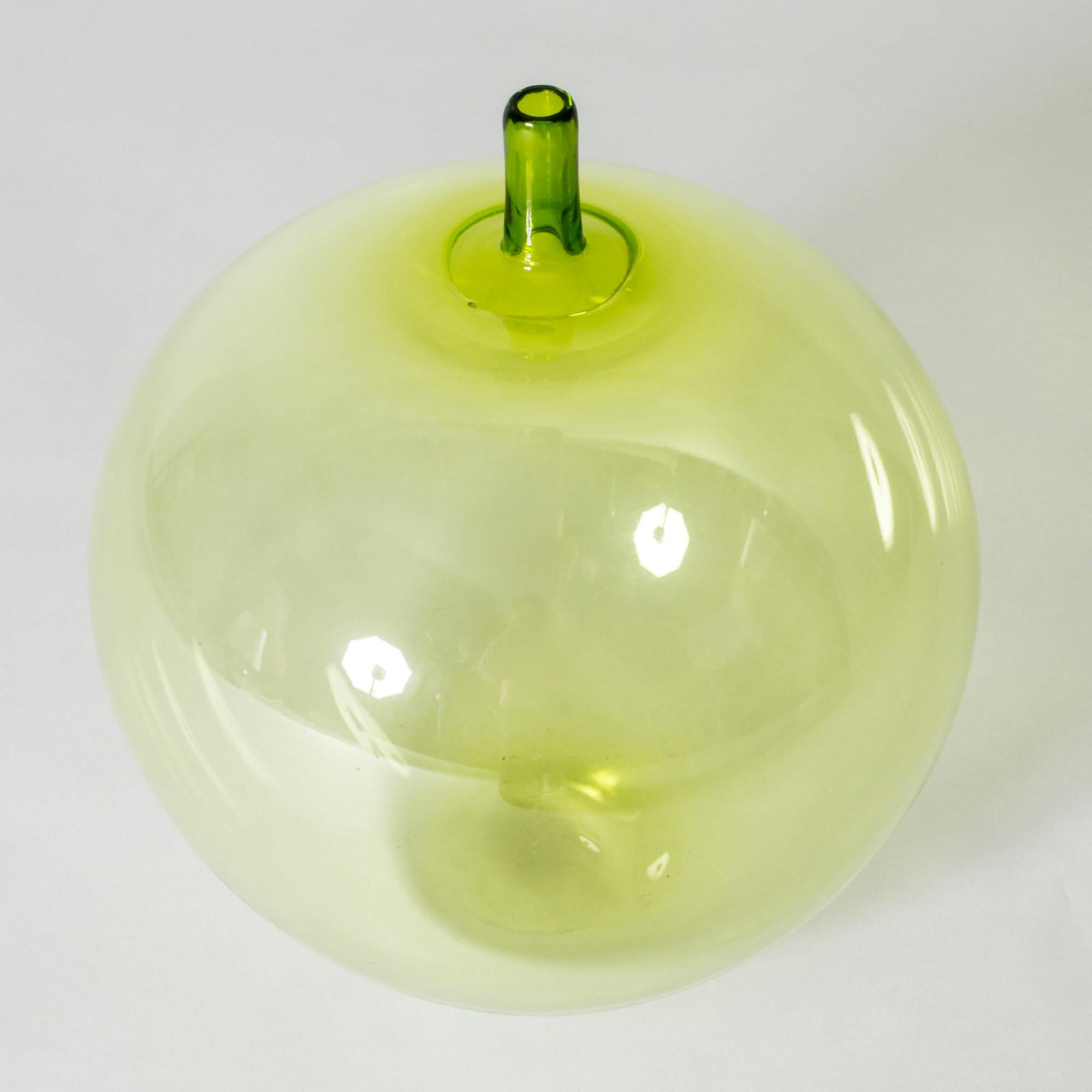 Scandinavian Modern Green Crystal Glass Apple by Ingeborg Lundin for Orrefors, Sweden, 1957 For Sale