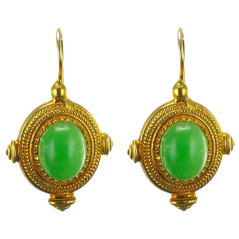 Green Crystal Greek Revival Vermeil Drop Earrings