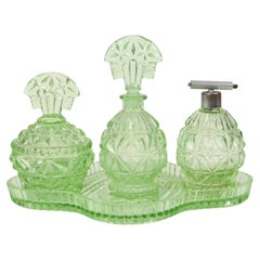 Set de tocador de cristal verde Set de tocador Perfume estilo Art Déco