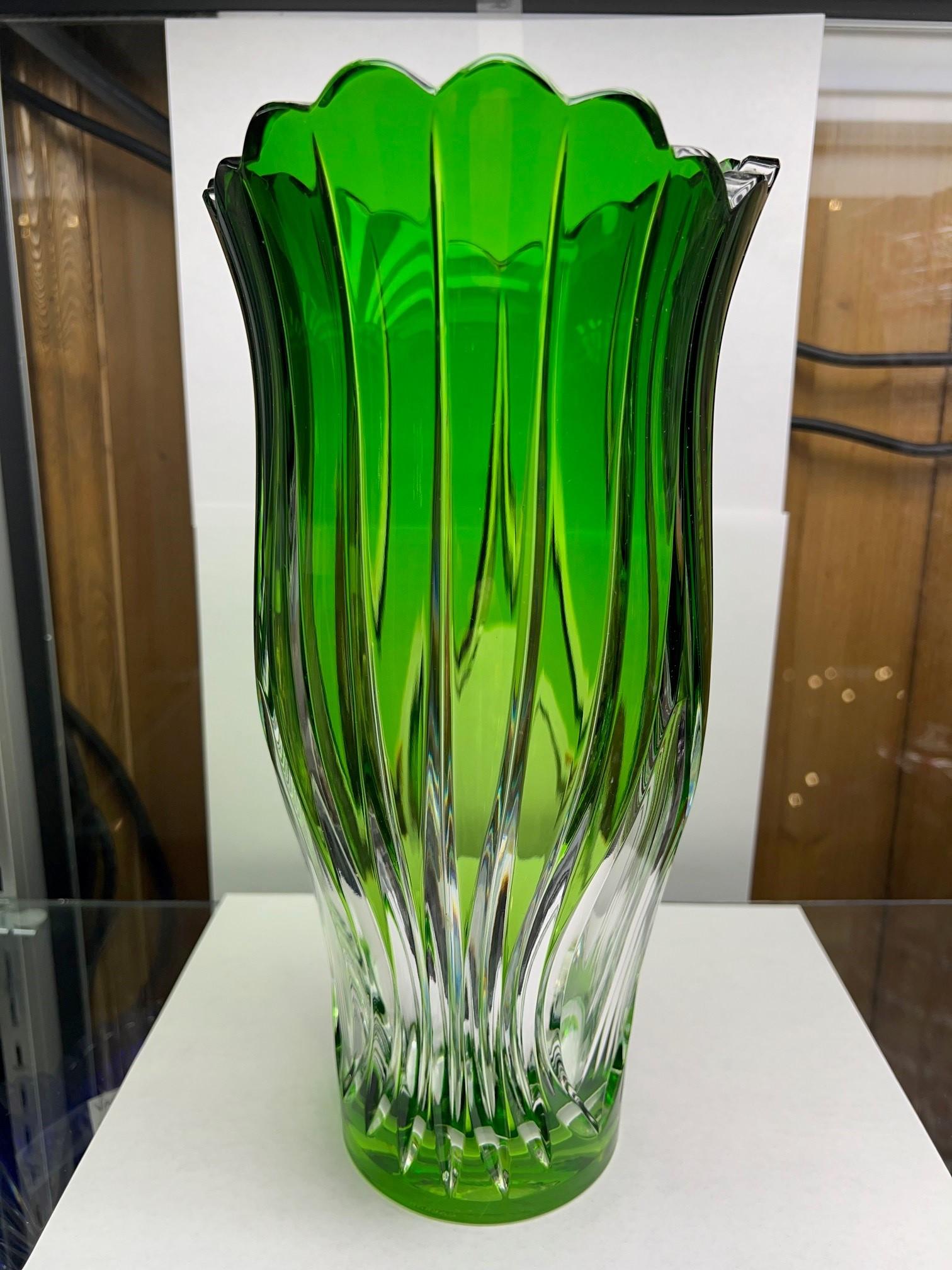 Green Crystal Vase by Caesar Crystal Bohemiae Co. Czech Republic For Sale 6
