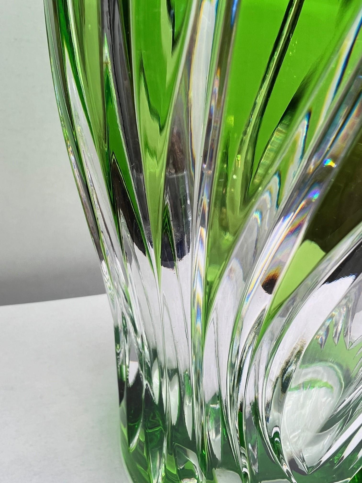 Green Crystal Vase by Caesar Crystal Bohemiae Co. Czech Republic For Sale 9