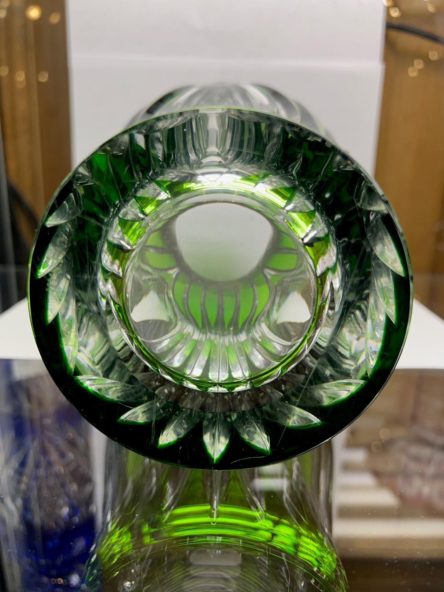 Green Crystal Vase by Caesar Crystal Bohemiae Co. Czech Republic For Sale 9