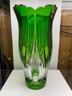 Green Crystal Vase by Caesar Crystal Bohemiae Co. Czech Republic