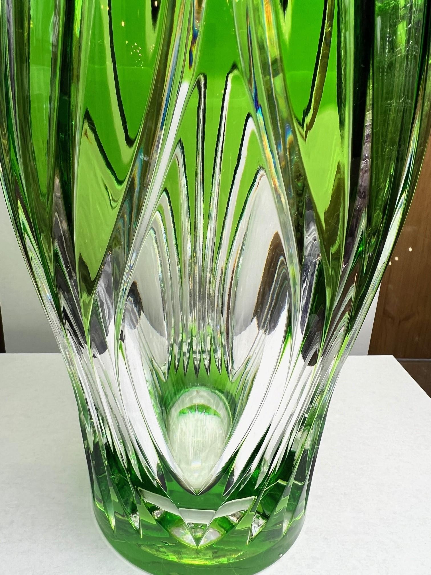 Green Crystal Vase by Caesar Crystal Bohemiae Co. Czech Republic In Good Condition For Sale In Stamford, CT