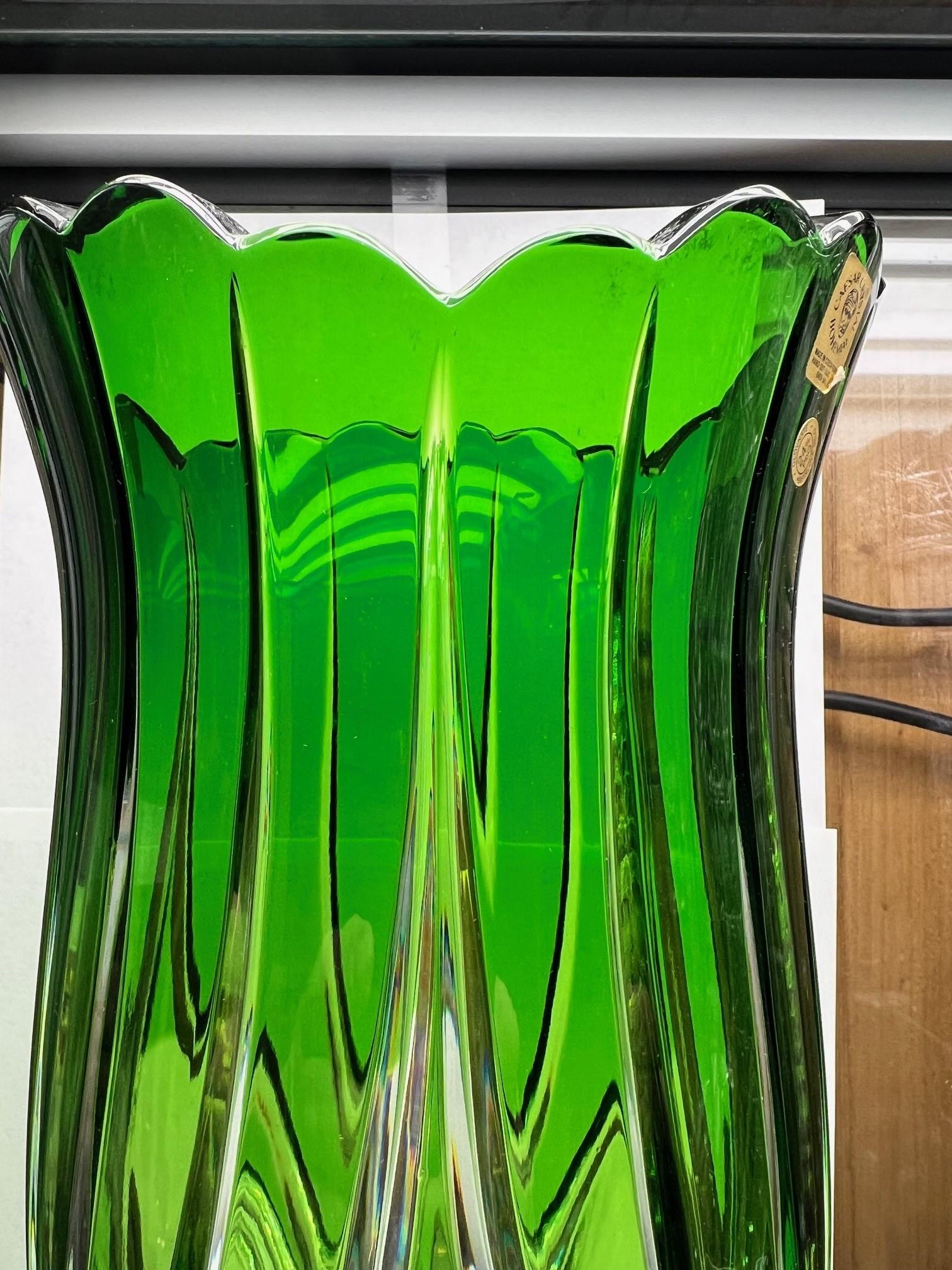 20th Century Green Crystal Vase by Caesar Crystal Bohemiae Co. Czech Republic For Sale