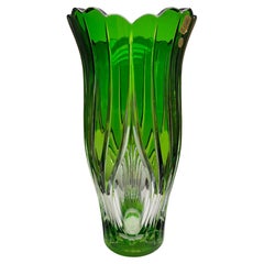 Antique Green Crystal Vase by Caesar Crystal Bohemiae Co. Czech Republic