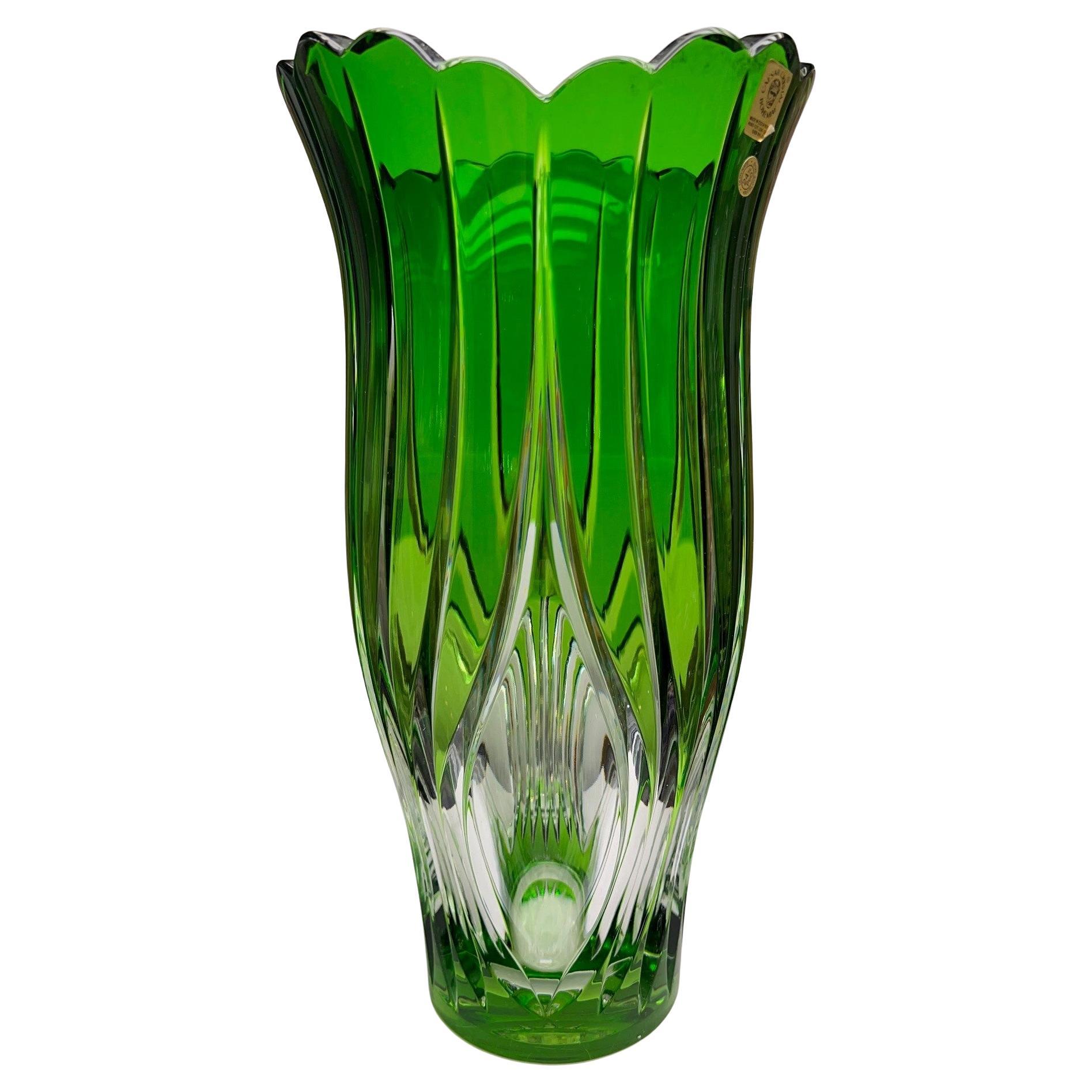 Green Crystal Vase by Caesar Crystal Bohemiae Co. Czech Republic