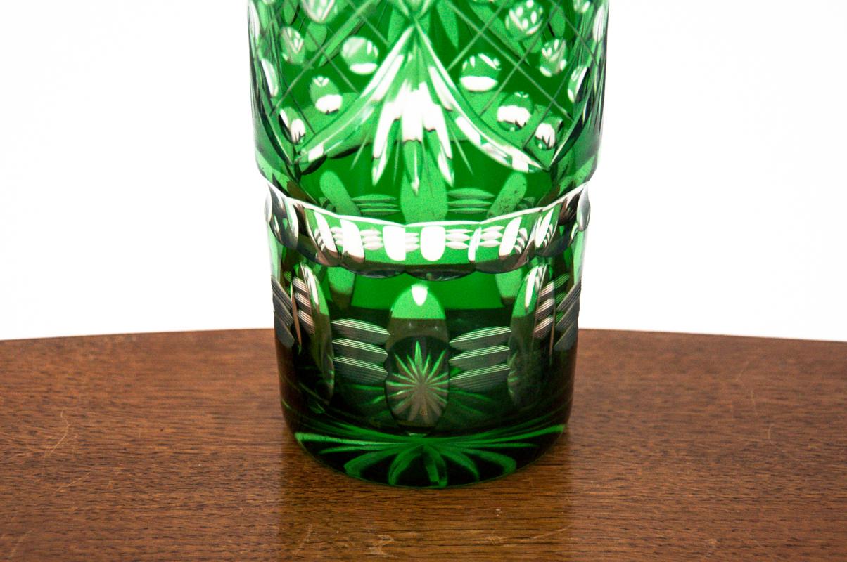 Mid-Century Modern Green Crystal Vase, Poland, 1960s For Sale