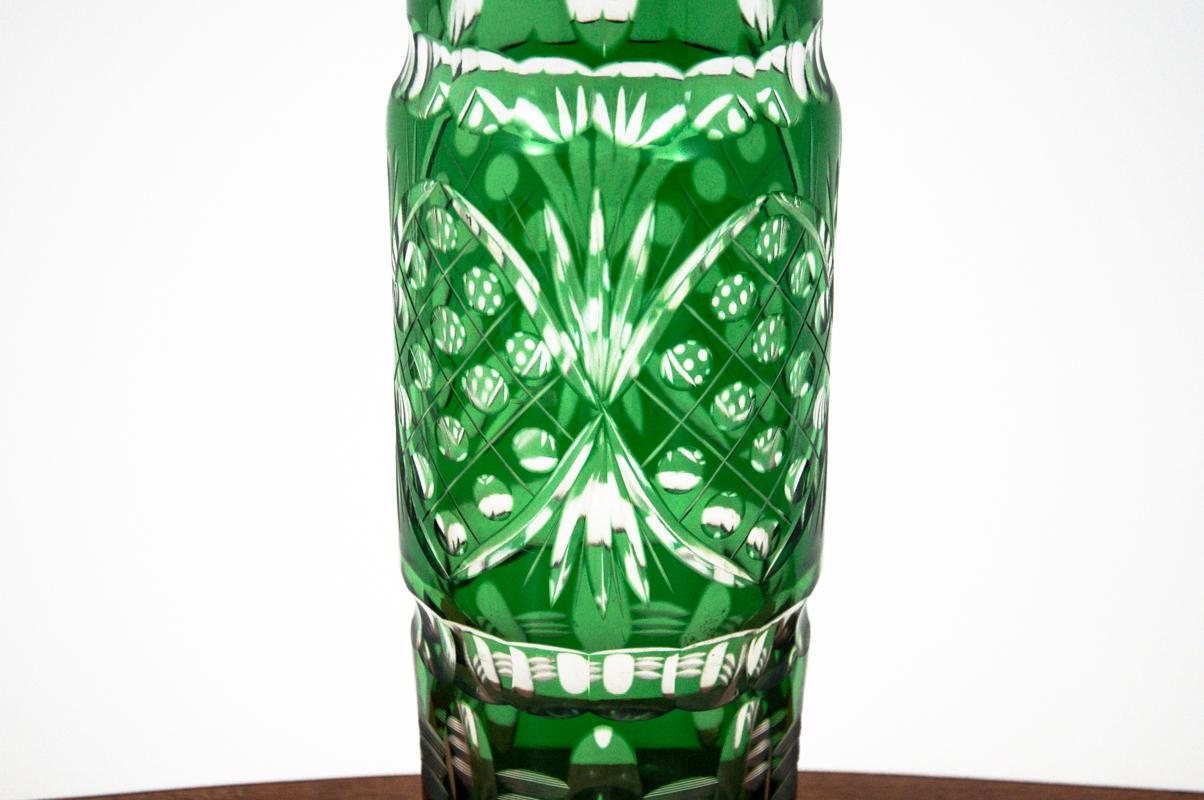 Polish Green Crystal Vase, Poland, 1960s For Sale