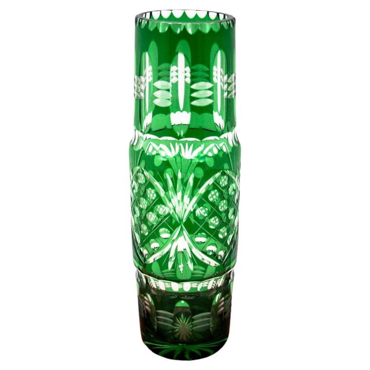 Green Crystal Vase, Poland, 1960s For Sale
