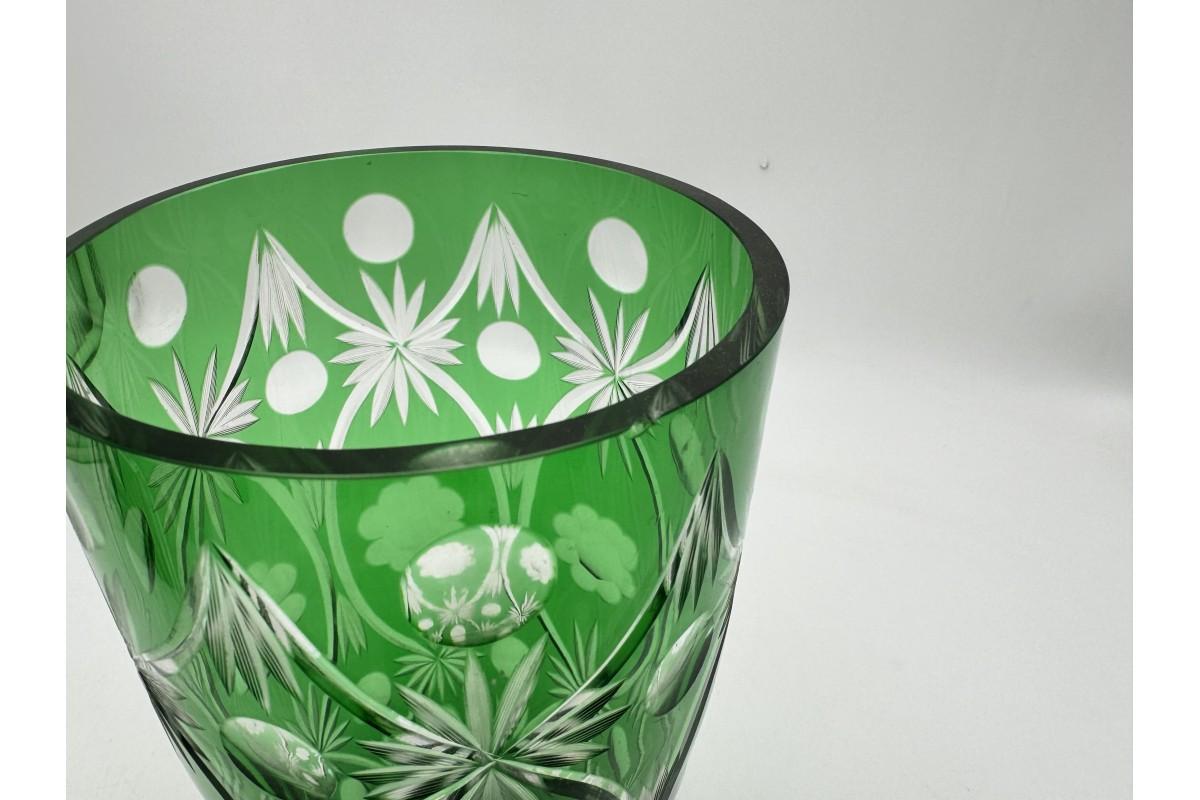 Mid-Century Modern Vase en cristal vert, Pologne, milieu du XXe siècle en vente