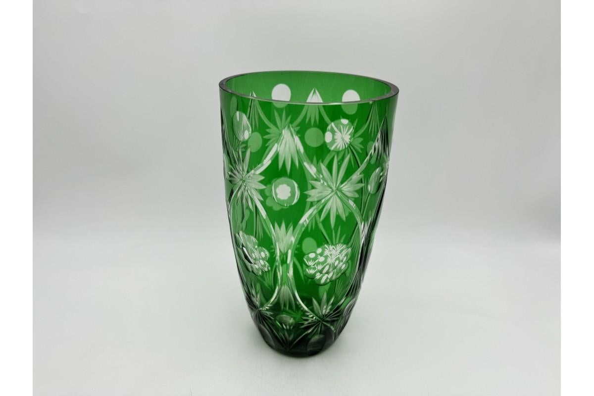 Polish Green Crystal Vase, Poland, Mid 20th century For Sale