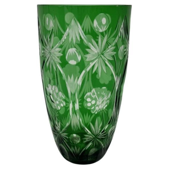 Green Crystal Vase, Poland, Mid 20th century For Sale