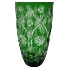Vintage Green Crystal Vase, Poland, Mid 20th century