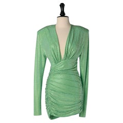 attico green velvet dress The Attico Green Crushed Velvet Crystal Embellished Romper Mini Dress THE-ECHELON