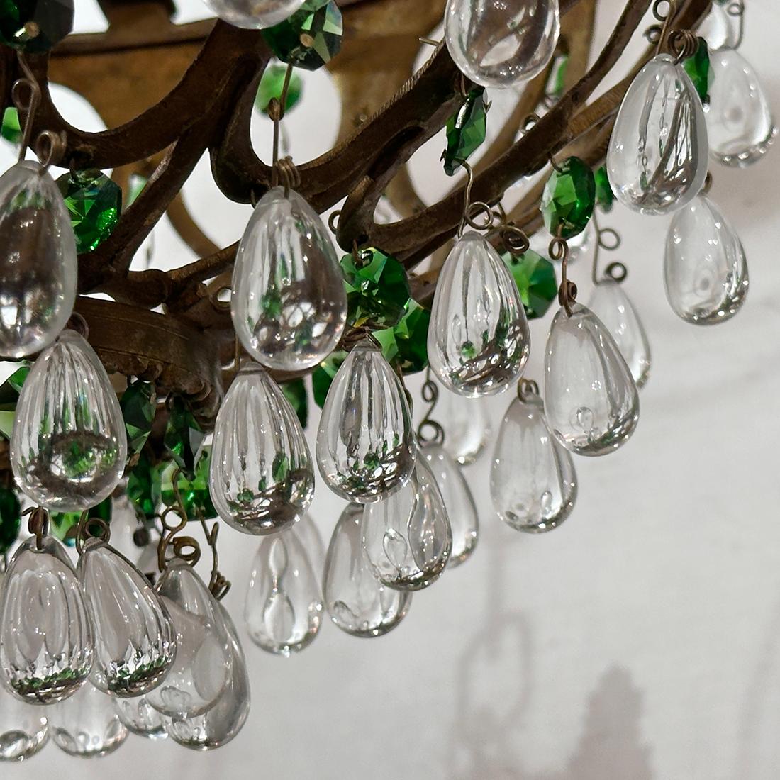 Inizio XX secolo Green Crystals Light Fixture in vendita