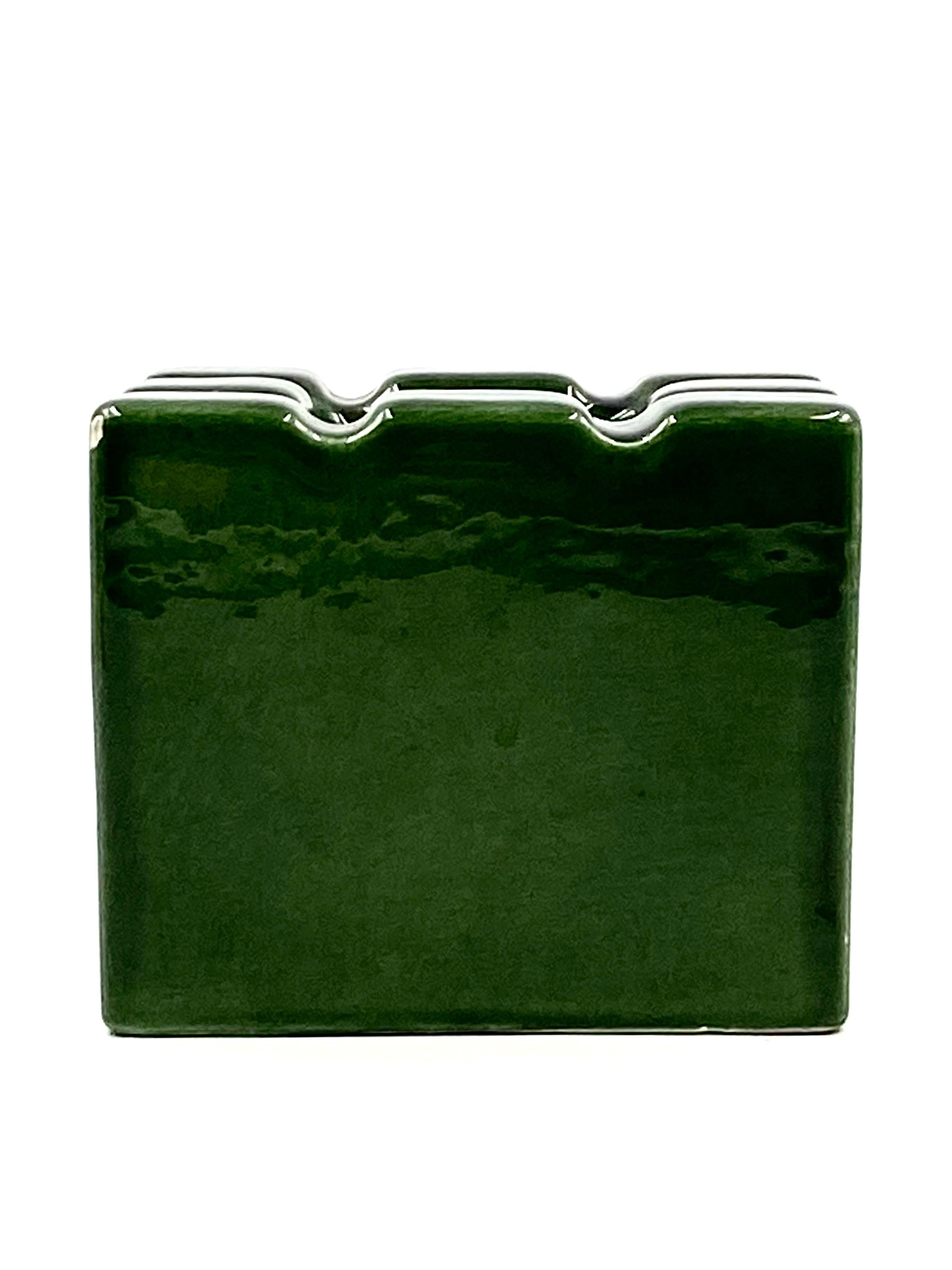 Green Cubic Glazed Ceramic Ashtray, Sicart, Italy, 1970s 4
