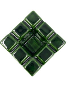 Posacenere cubico in ceramica smaltata verde, Sicart, Italia, anni '70