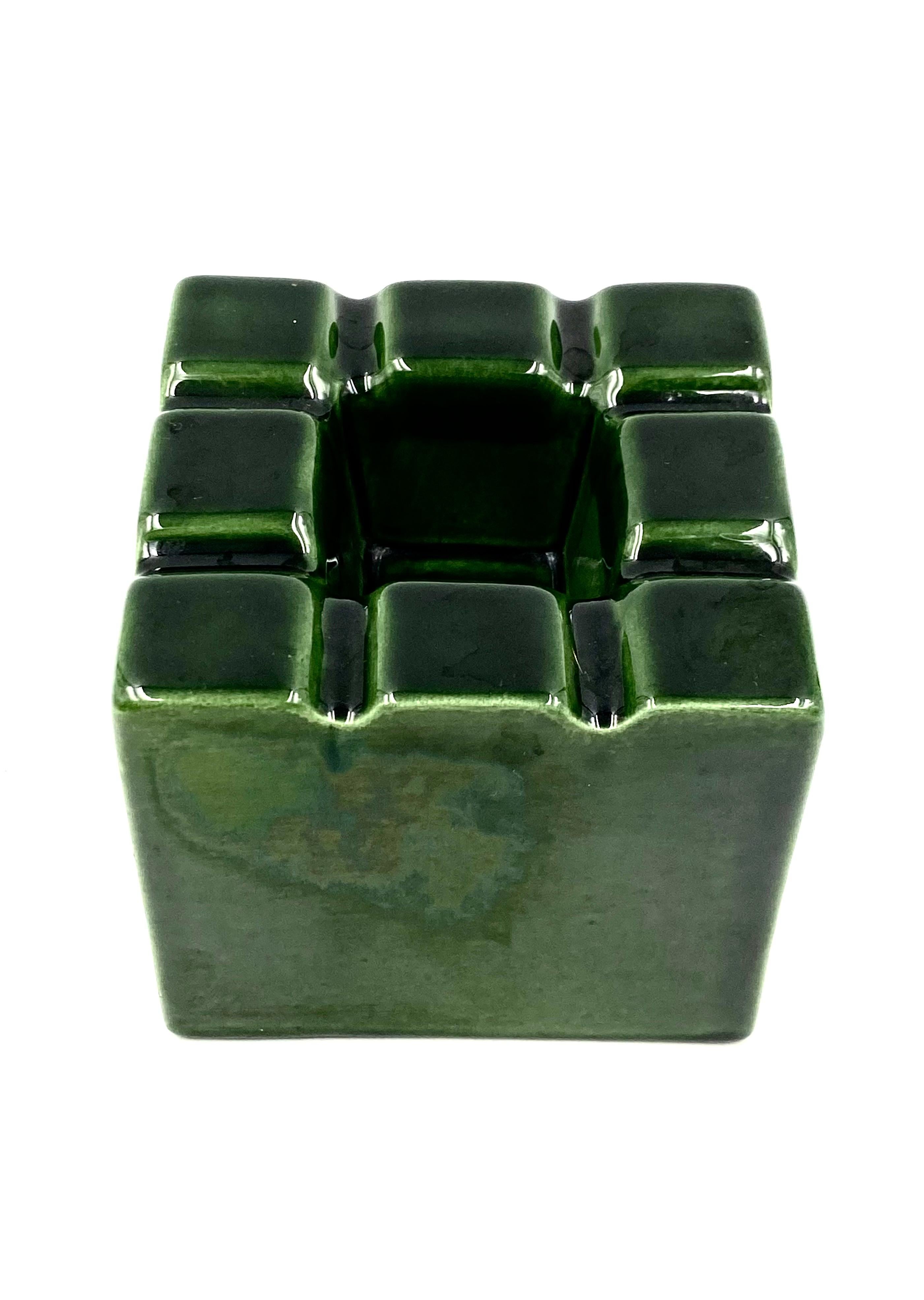 Green Cubic Glazed Ceramic Ashtray, Sicart, Italy, 1970s 1