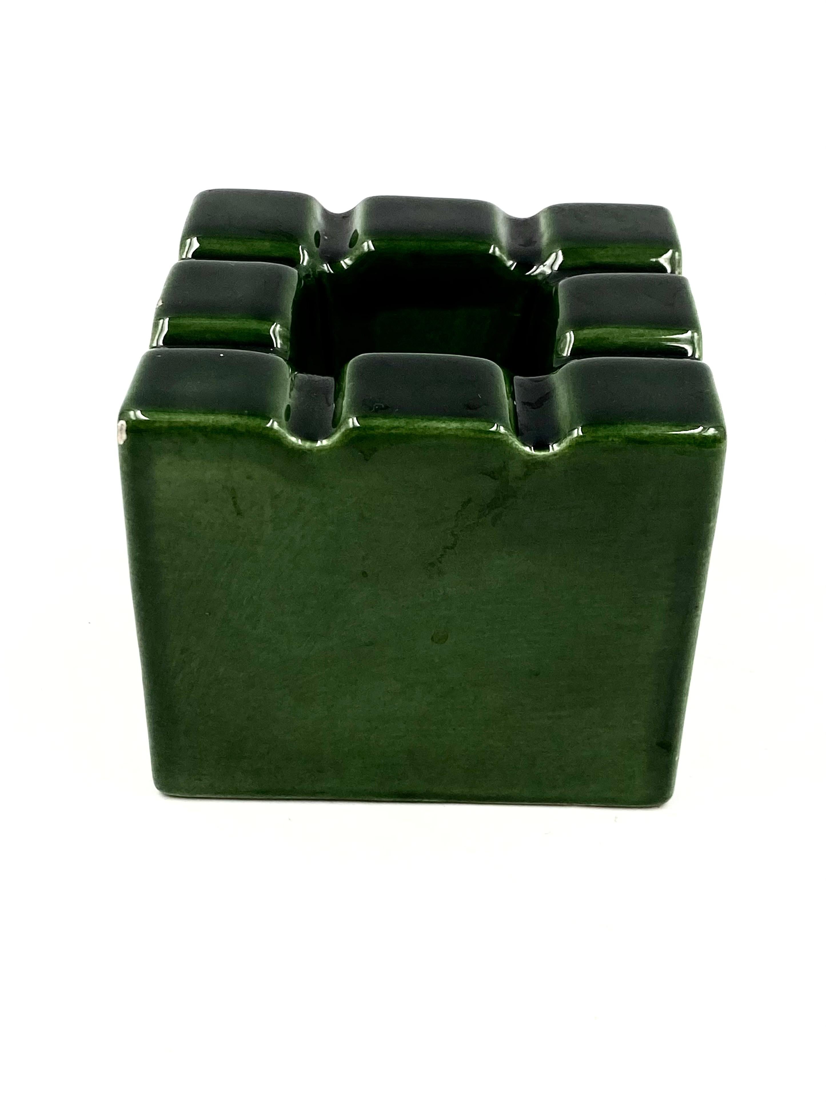 Green Cubic Glazed Ceramic Ashtray, Sicart, Italy, 1970s 2