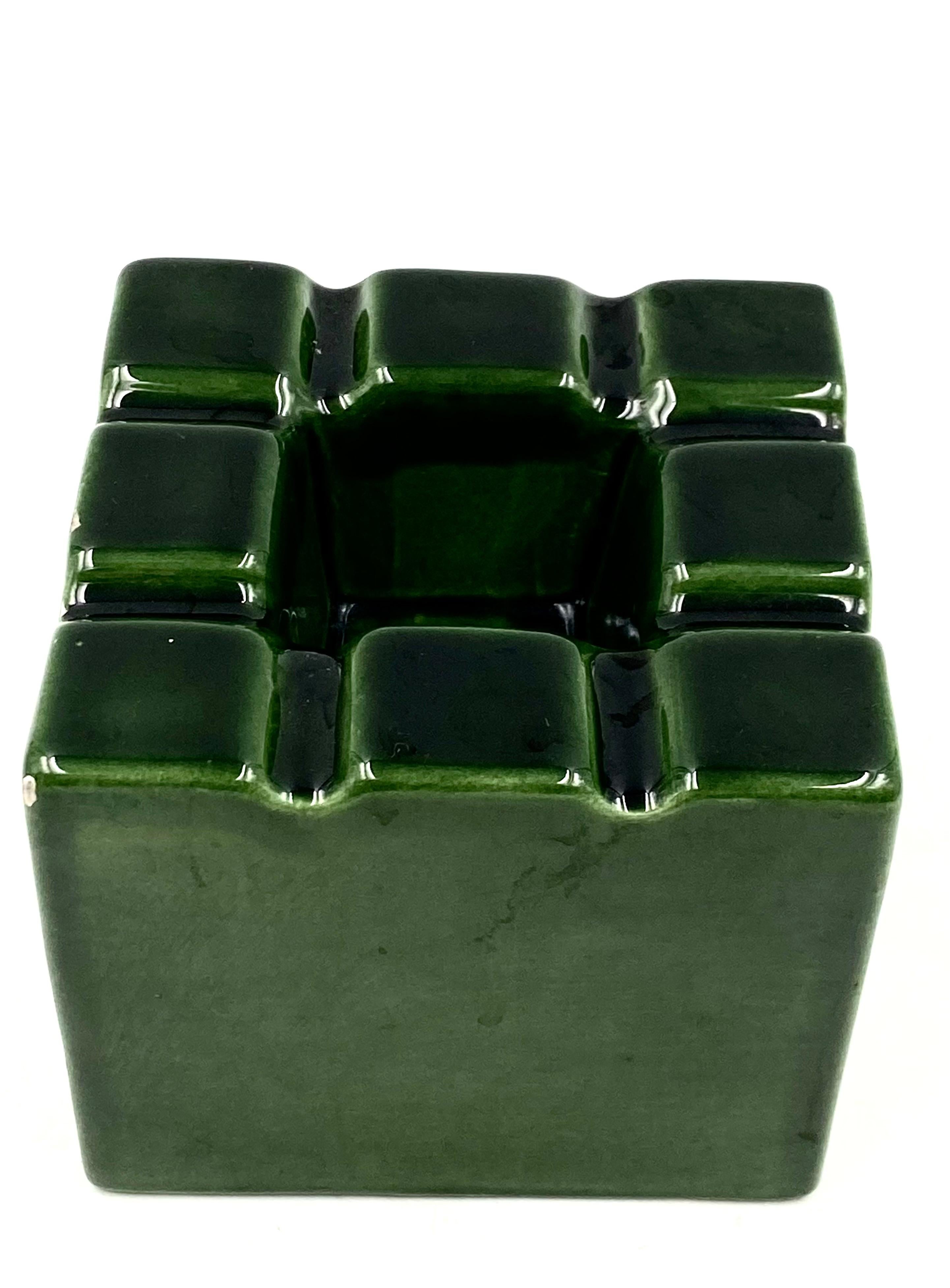 Green Cubic Glazed Ceramic Ashtray, Sicart, Italy, 1970s 3