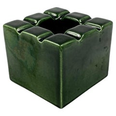 Green cubic glazed ceramic ashtray, Sicart Italy 1970s