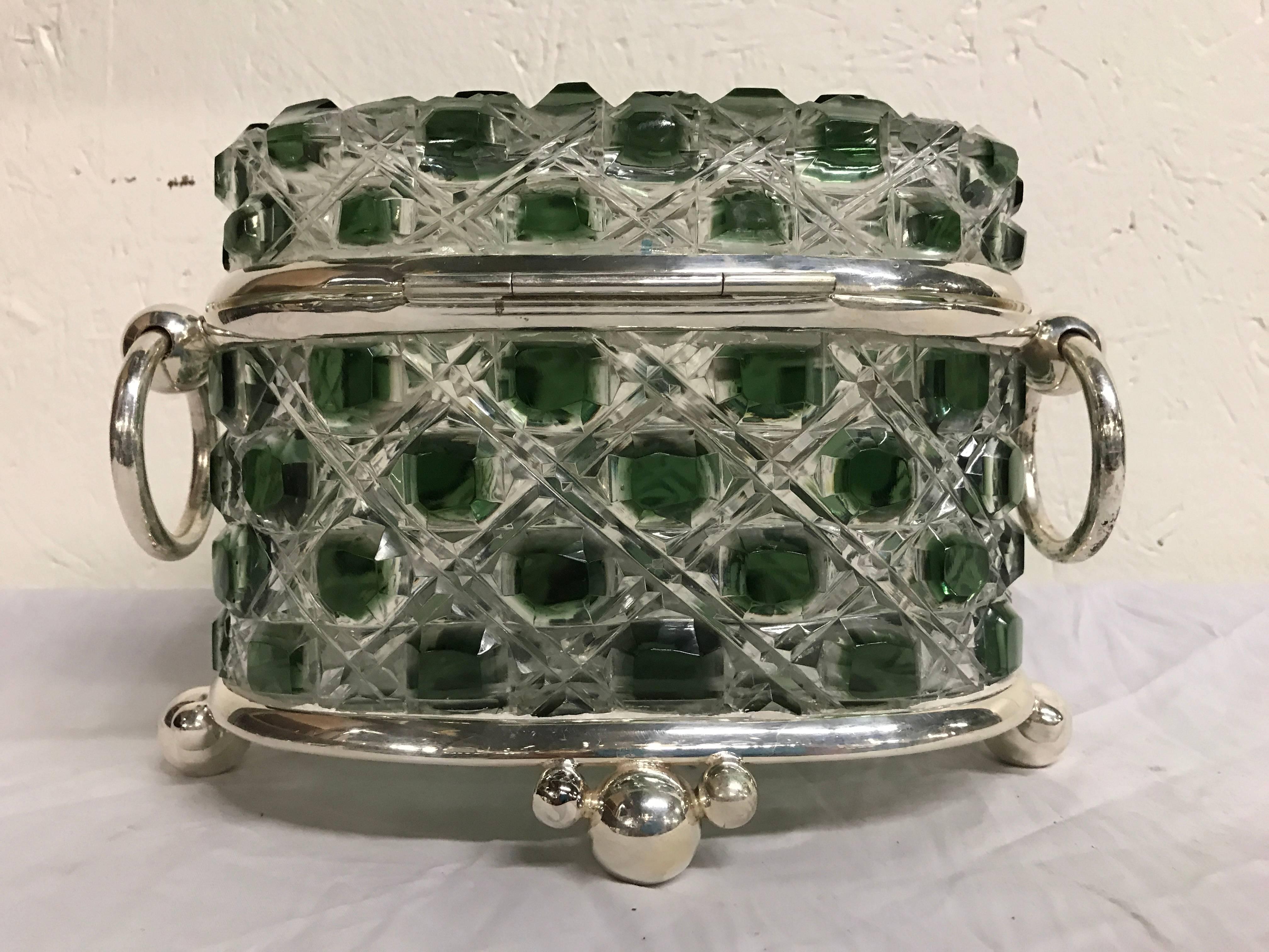 19th Century Green Cut to Clear Table Box Attributed to Baccarat