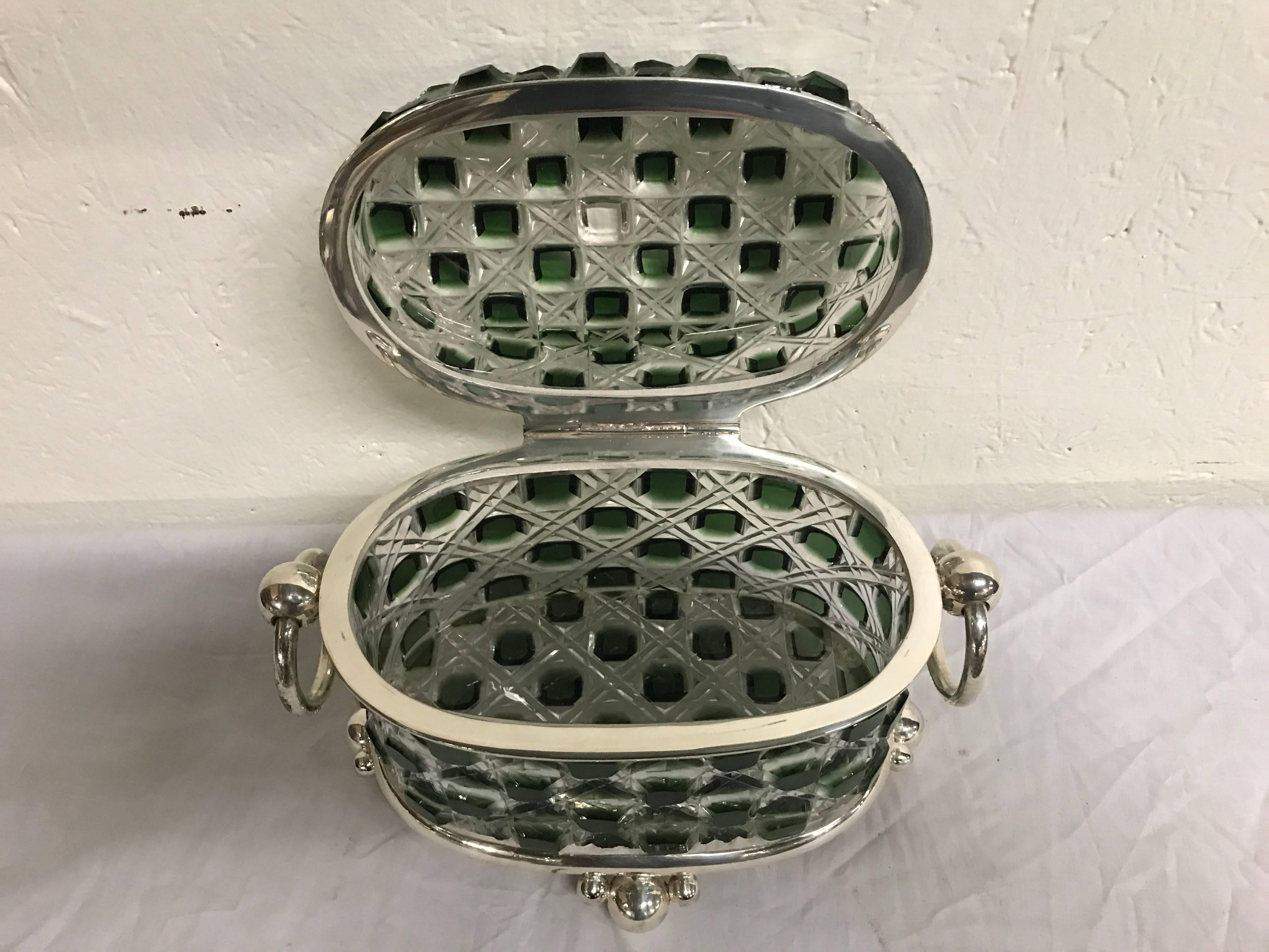 Green Cut to Clear Table Box Attributed to Baccarat 1