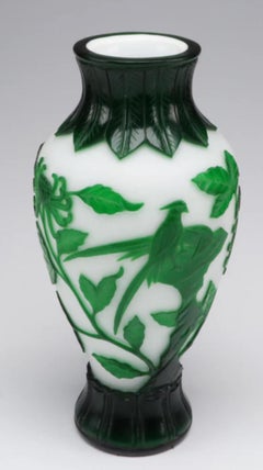 Green Cut To White Carved Peking Glass Vase.