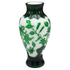 Green Cut To White Carved Peking Glass Vase.