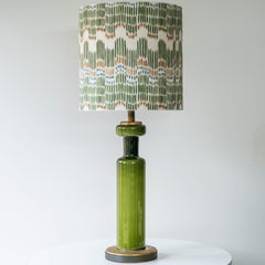 Green Cylindrical Ceramic Lamp, Custom Multicolor Lampshade by R. Houben