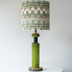 Green Cylindrical Ceramic Lamp, Custom Multicolor Lampshade by R. Houben