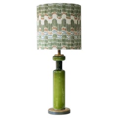Green Cylindrical Ceramic Lamp, Custom Multicolor Lampshade by R. Houben