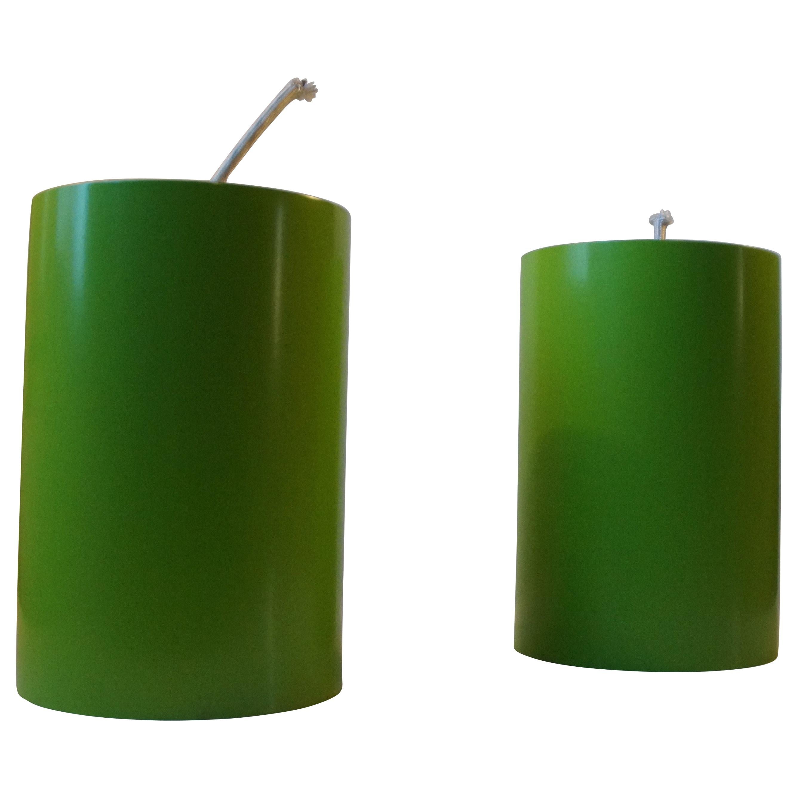 Green Cylindrical Pendant Lamps from Louis Poulsen, 1970s